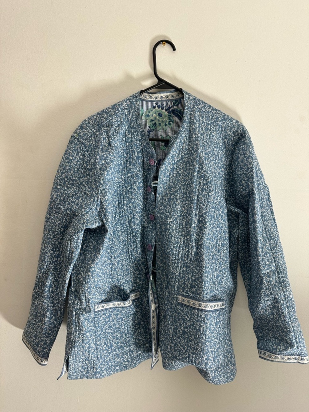 Handmade Style Blue Floral Quilted Jacket